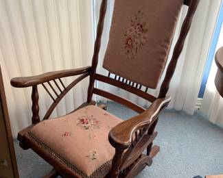 Antique needlepoint glider rocker
