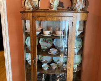 Oak bow front Display cabinet