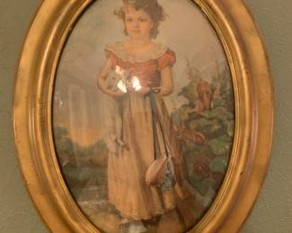 Antique oval featuring Pinky with cat