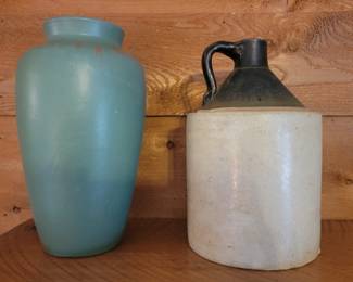 Vintage Pottery Vase & Two Tone Stoneware Jug