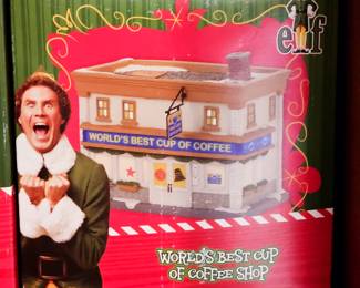 Department 56 world's best cup of coffee Christmas house. Elf 