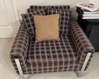 Chrome Decorated MILO BAUGHMAN Style Club Lounge Chairs