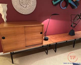 MCM IMHA Stamped Germany Teak Display Cabinet, Teak Top Coffee Table, and 2 Teak Top Side Tables