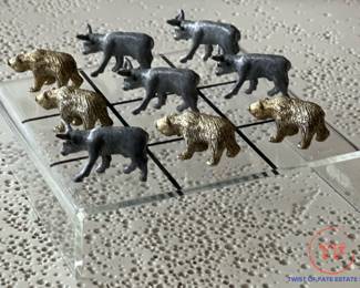 Vintage Signed Bulls and Bears Tic-Tac-Toe Set