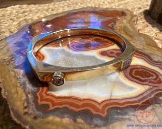 14K GOLD Bangle Bracelet with .73 Carat Round Diamond Stone