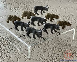 Vintage Signed Bulls and Bears Tic-Tac-Toe Set