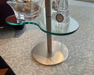 Contemporary Two-Tiered Glass and Chrome Side Table