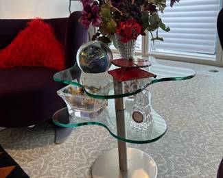 Contemporary Two-Tiered Glass and Chrome Side Table