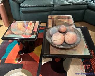 Contemporary Post-Modern Set of 3 Milano Memphis Style Pedestal Nesting Tables