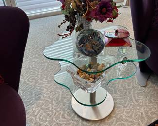 Contemporary Two-Tiered Glass and Chrome Side Table