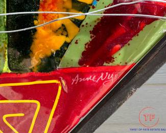 Signed ANNE NYE Studio Fused Art Glass Fan Panel Yard Art