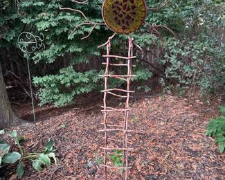 Handmade Metal Yard Art with Stained Glass