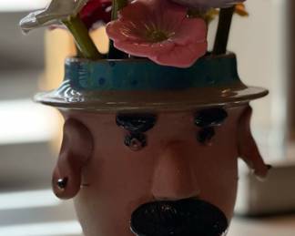 BIRD BRAIN Pottery with Pottery Flowers