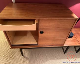 MCM IMHA Stamped Germany Teak Display Cabinet, Teak Top Coffee Table, and 2 Teak Top Side Tables