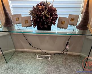 Hollywood Regency Style Glass and Brass Console Table