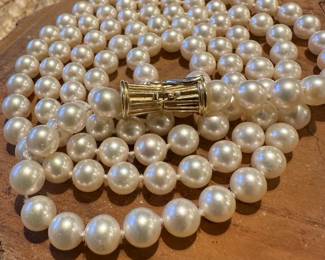 35" Pearl Opera Necklace with 14K GOLD Clasp with Diamond Accents