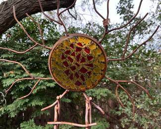 Handmade Metal Yard Art with Stained Glass