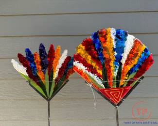 Signed ANNE NYE Studio Fused Art Glass Fan Panel Yard Art