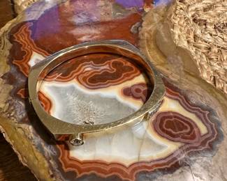 14K GOLD Bangle Bracelet with .73 Carat Round Diamond Stone