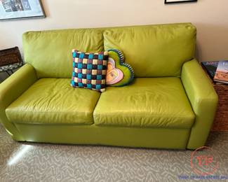 AMERICAN LEATHER Lime Green Leather Comfort Sleeper
