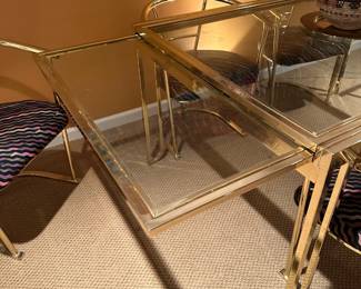 1980's Signed Design Institute of America, Inc (DIA) Brass and Glass Dining Set with 6 Chairs after SOTTSASS