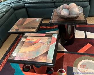 Contemporary Post-Modern Set of 3 Milano Memphis Style Pedestal Nesting Tables