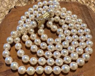35" Pearl Opera Necklace with 14K GOLD Clasp with Diamond Accents