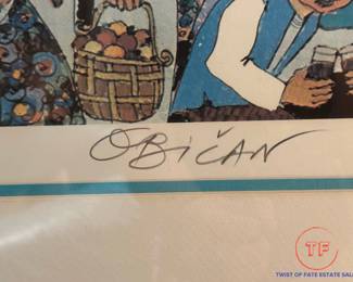 Signed JOVAN OBICAN, French (1918 - 1986) Jewish Folk Art Lithograph Print