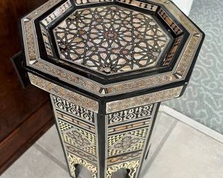 Egyptian Stool/Side Table with Mother of Pearl Inlay and Storage