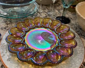 carnival glass egg plate