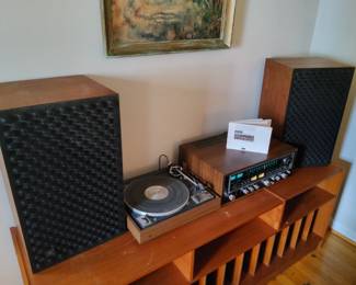 JBL-L166 Speakers, Sansui 890 Reciever, Danish Teach Stero Cabinet with Record Storage