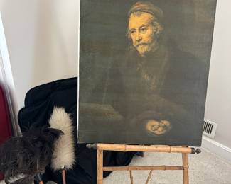 Vintage painting and bamboo art easel