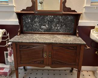 Antique carved wood marble top wash stand