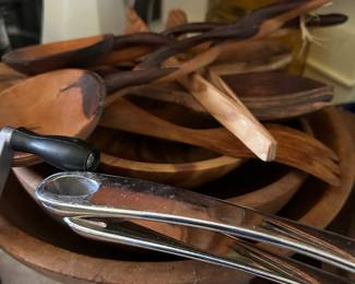 Vintage wood salad bowls, teakwood serving bowls