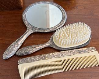 Vintage silver tone vanity set