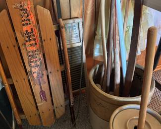 Old sled, crocks