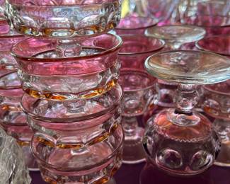 Pink red thumbprint goblets, glasses, 3 sizes