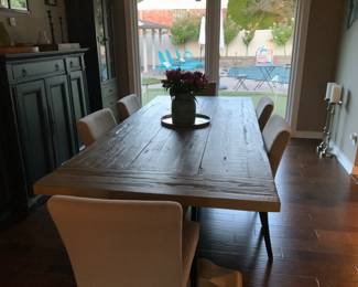 RH salvaged wood dining table. 96”. 2 additional leaves of 1.5 feet each.