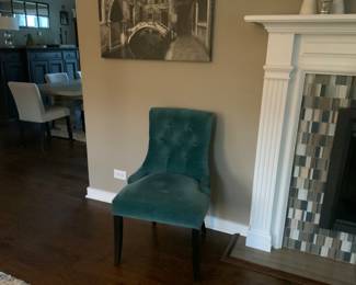 Ballard Design - Teal Velvet tuffet parsons chair 