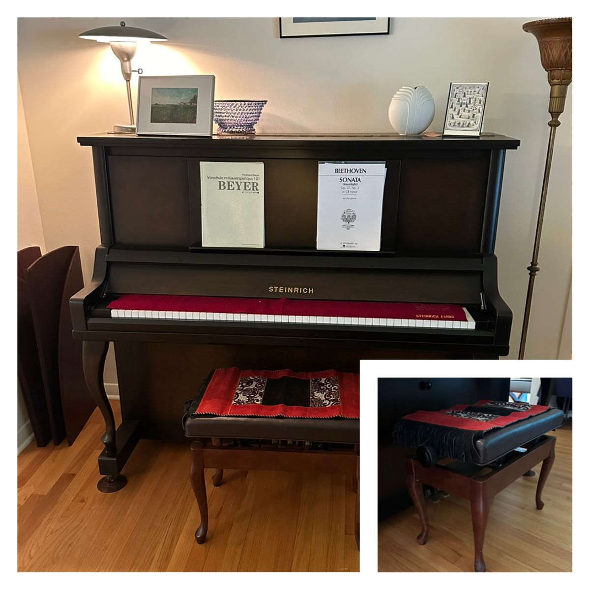 Steinrich Upright Piano.  MINT condition.  Adjustable height piano bench included.