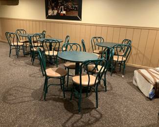Wrought iron bistro tables and chairs  great for home ,bar or restaurant/bakery   5 sets 