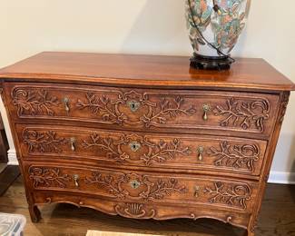 Carved Davis cabinet maker three draw chest 