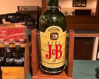 Large  J B whisky bottle with holder 