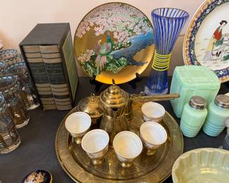 GREEN JADEITE BOX, S&P SOLD   BOOKS SOLD. BLUE VASE SOLD