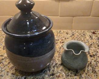 Two Signed Blue Pottery Pieces
