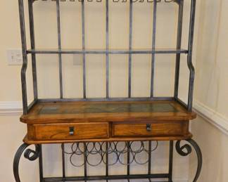 Great Wood, Metal, Tile And Glass Bakers Rack Woth Included Glass And Wine Storage 