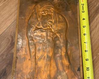 Copper Sheet Dog On Wooden Board 