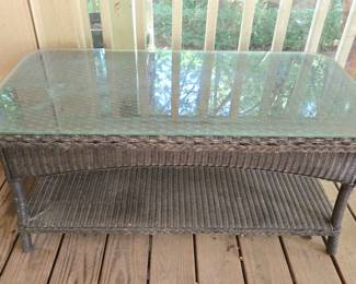 Wicker And Glass Top Patio Table