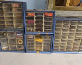 Handyman BluesMixed Lot Of 5 Blue Metal And Plastic Small Bitts Storage Containers Partially Full