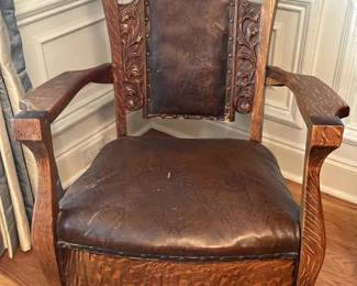 Antique Carved Oak Rocking Chair 
